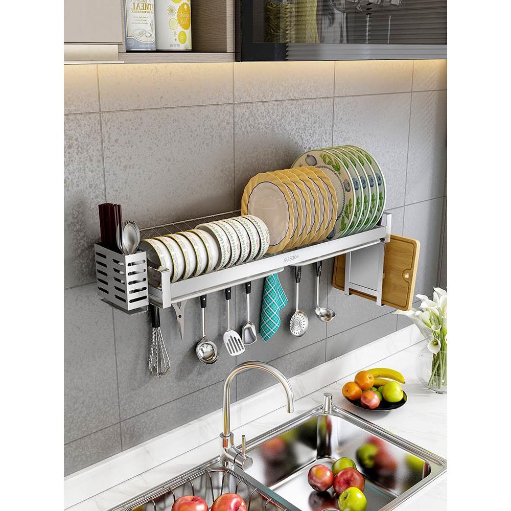 不锈钢碗碟碗盘收纳架壁挂式厨房水槽置物架多功能碗架沥水架