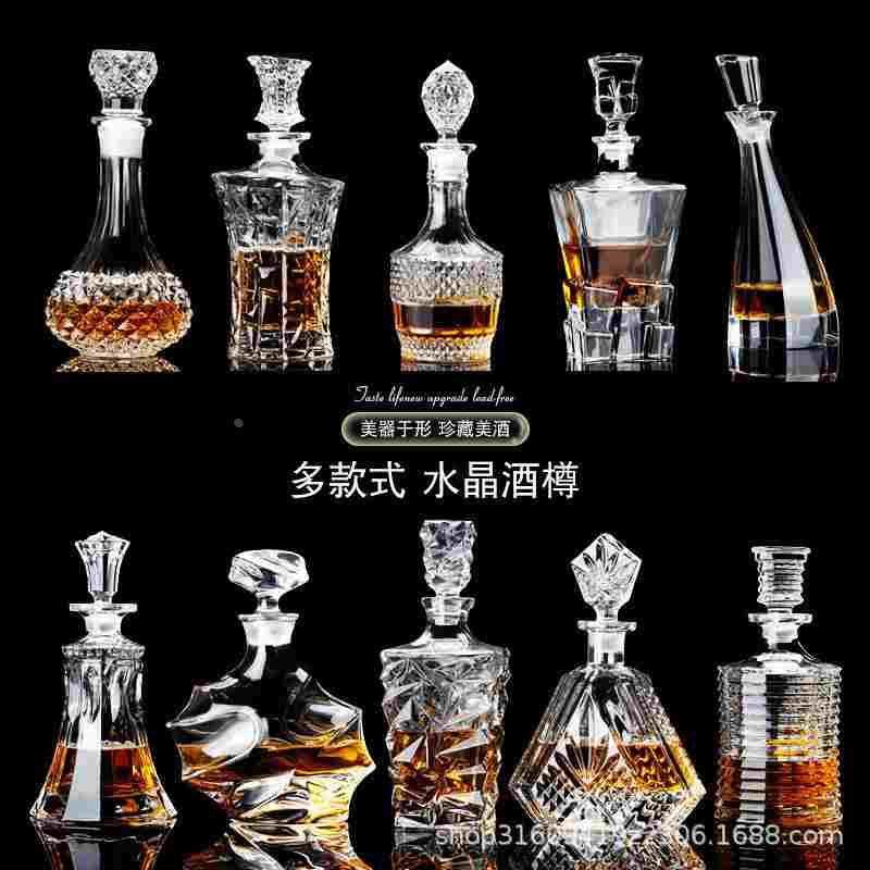 欧式水晶玻璃洋酒瓶带盖密封酒樽储酒器酒具家用个性威士忌酒瓶子