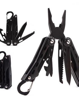 户外旅行多功能工具钳小刀尖嘴钳折叠钳子黑色EDC随身便携挂扣式