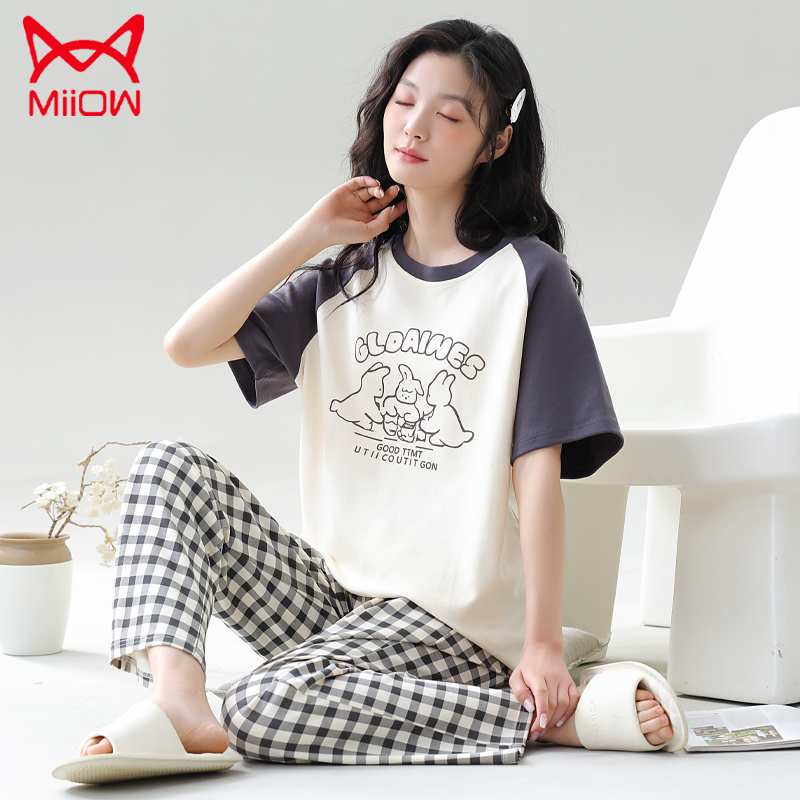 睡衣女夏款纯棉女士2025新款短袖夏季大码休闲女款春夏家居服套装,女士内衣/男士内衣/家居服,睡衣/家居服套装,淘宝优惠券,粉丝福利购,淘宝优惠卷