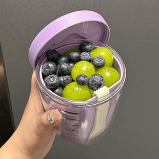 食品级自带叉子水果杯保鲜盒冰箱密封学生上班族外出携带 便携式