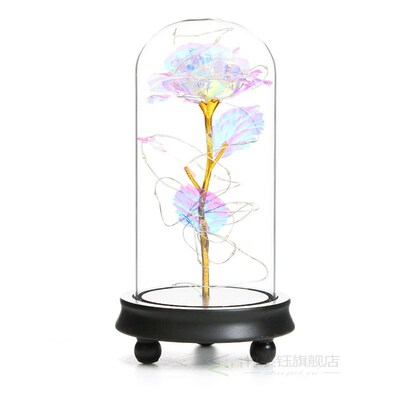 Gift For Girlfriend Hot Red Rose Flower In Glass Dome Woode
