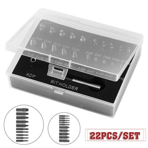 22Pcs Damaged Screw Extractor Set Broken Bolt Remover Tool E