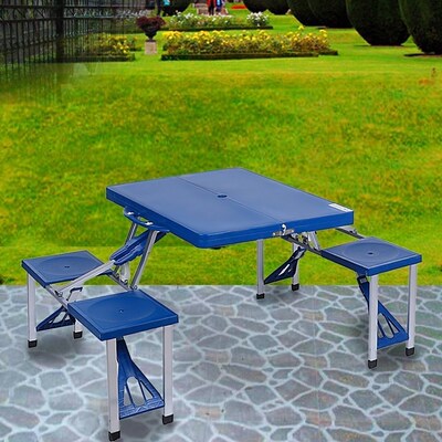 Portable Folding Outdoor Camp Suitcase Picnic Table 4 Seats
