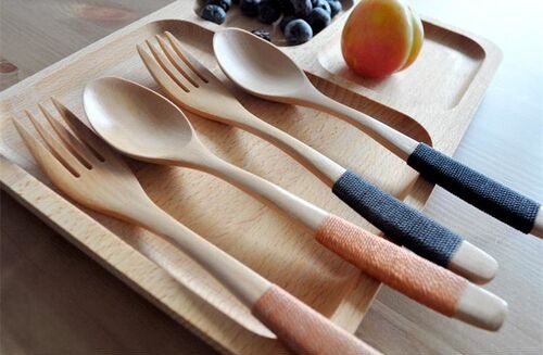 Japanese style 2pcs Wooden dinnerware set bamboo k spoon tab