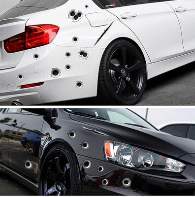 1Pcs Car Stickers 3D Bullet Hole Funny Decal Car-covers Moto