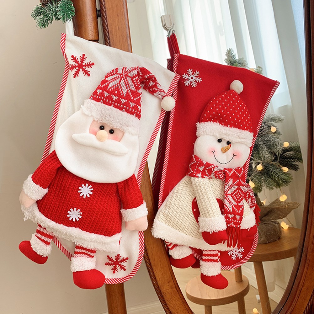 knit christmas stocking snowman santa xmas stockings ornamen