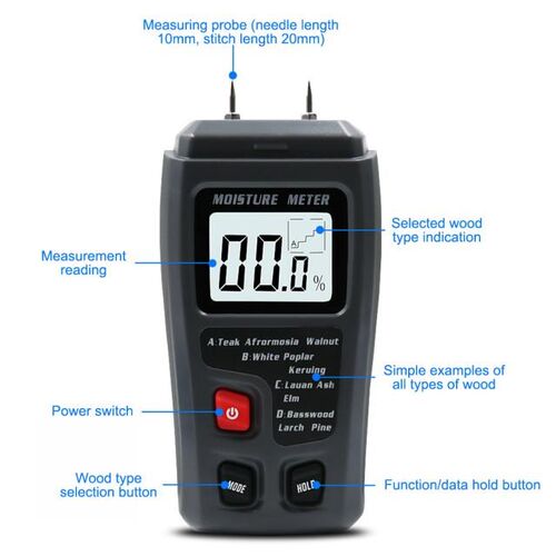 1pcs Black Digital Wood Moisture Meter 0-99.9% Wood Humidity