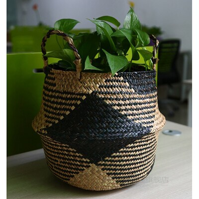 WHISM Foldable Handmade basket Seagrass Belly Rattan Storag