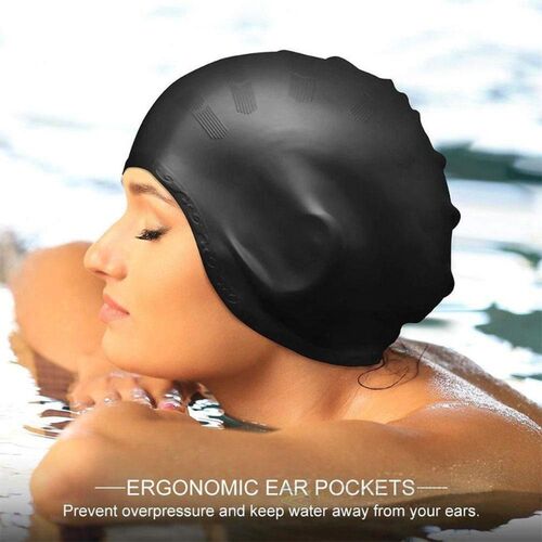 s Swimming Caps  Wo Long Hair Waterproof Swim Pool Cap Ear P