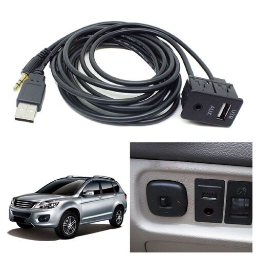 1.5M Car Dash Flush Mount USB Port Panel 3.5mm AUX USB Exten