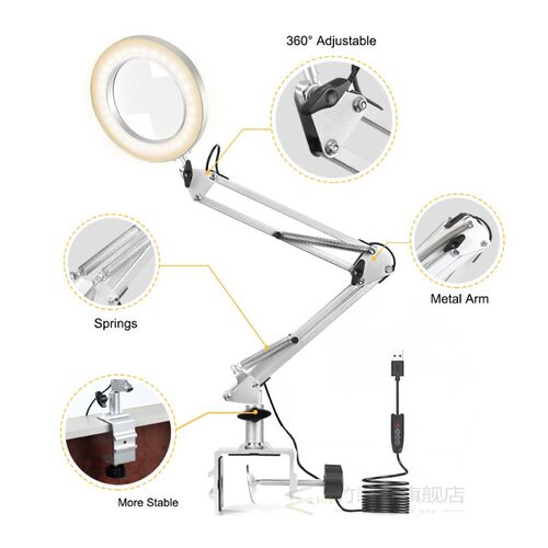 EOOKU 8W Table Lamp USB LED Light 5X Magnifying Glass Deskt