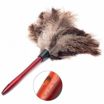 Natural Ostrich Feather Duster Brush Wood Handle Anti-static