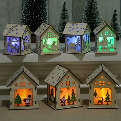 ChriStmaS  tree deCoration ornament light Snow  wooden houSe