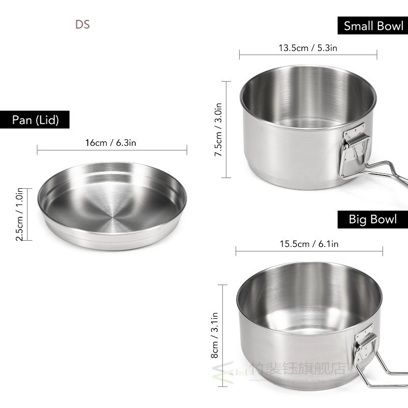 Camping Cookware Kit Stainless Steel Food Bowl Pan Cook Set