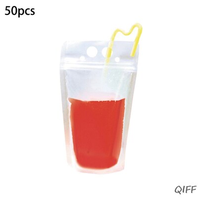 50 Pack Drink Bags Stand up Reclosable Zipper Drinking Pouch
