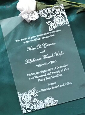 Clear Acrylic Wedding Invitation,White Peony,Roses,Anniversa