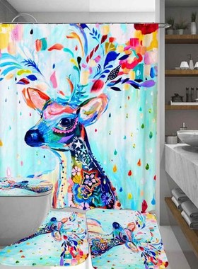 Waterproof Shower Curtain Colorful Deer Type Printing Polyes