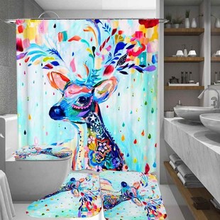 Waterproof Shower Curtain Colorful Deer Type Printing Polyes