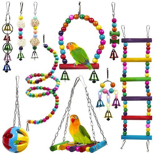 10 Pack Bird Cage Toys for Parrots Reliable & Chewable - Swi