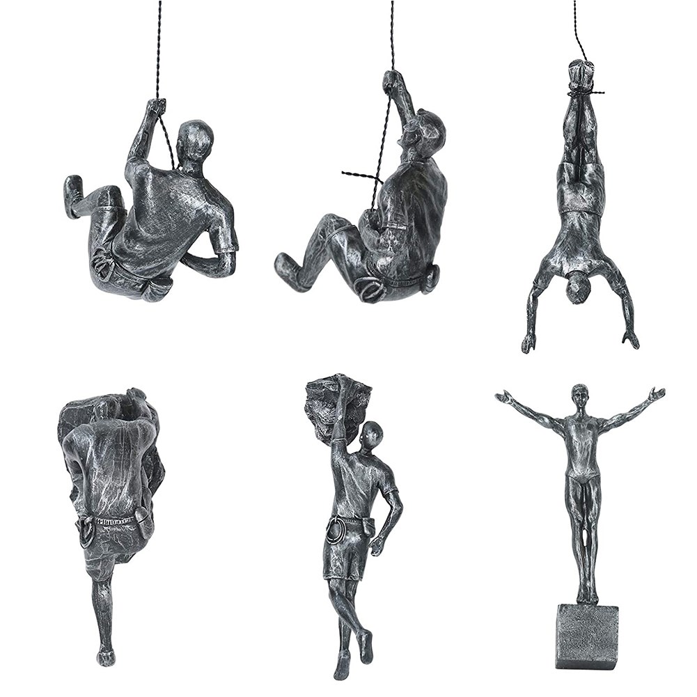 Nordic Style Retro Man Climbing Rock Sculpture Background Wa