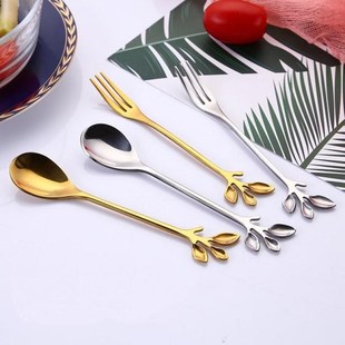 Branch Leaves Shape Coffee Tea Spoon Stainless Steel Dessert