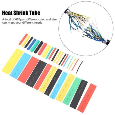 656pcs Heat Shrink Tube Wire Wrap Sleeves Data Insulated Cab