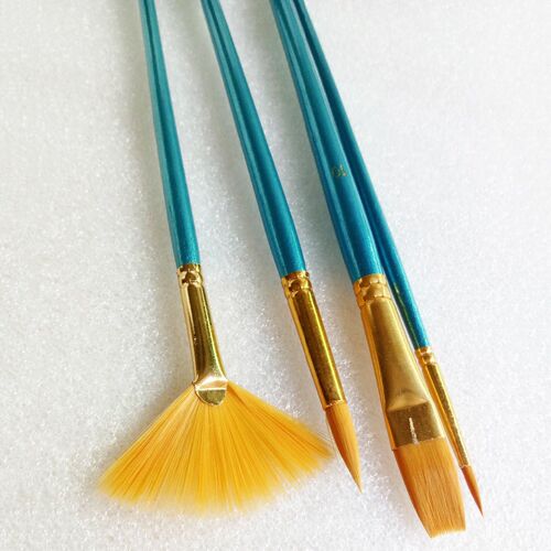 4pcs Blue Bar Nylon Hair Paint Brush Set Flabellum Pointed T