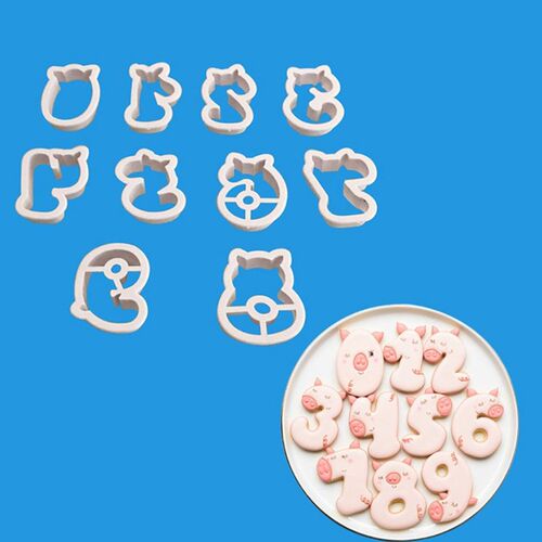 10Pcs/set 0-9 Numbers Cookies Biscuit Cutter Cartoon Pig Fon
