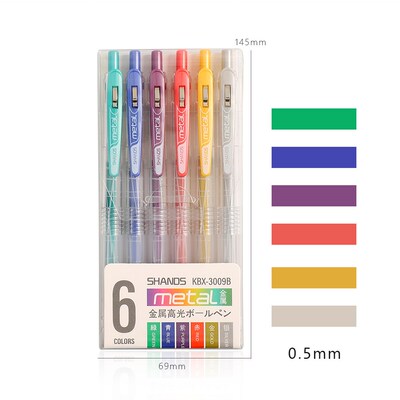 6pcs/set 0.5mm Macron color Press Gel pen  Smooth writing bl