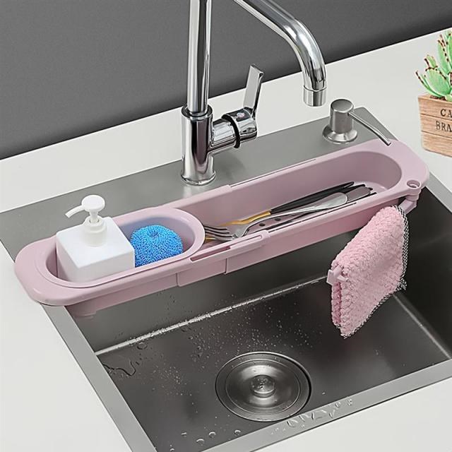 Telescopic Sink Shelf Kitchen Organizer Soap Sponge Holder S