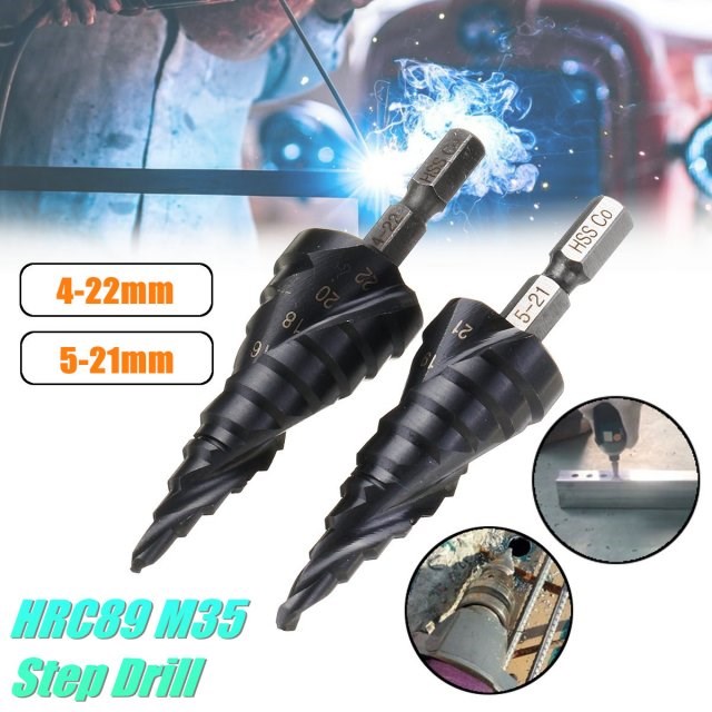 1Pcs HRC89 M35 Cobalt Step Drill Bit 4-22mm/5-21mm TiAlN Coa
