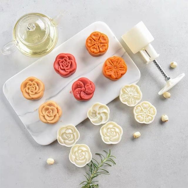 Plastic Mooncake Mold 50g Flower Stamp Press Cookie Cutter M