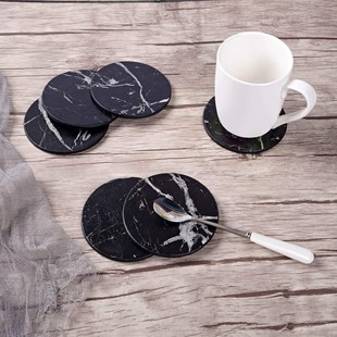 HOT SALE Coasters for Drinks 6-Piece with Holder,Marble Blac