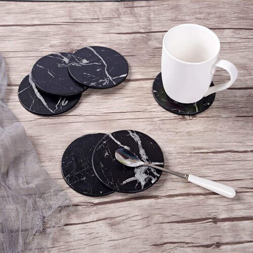 HOT SALE Coasters for Drinks 6-Piece with Holder,Marble Blac