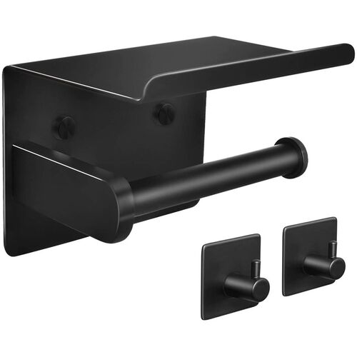 Toilet Paper Holder WithTowel Robe Hooks, Adhesive or Screw