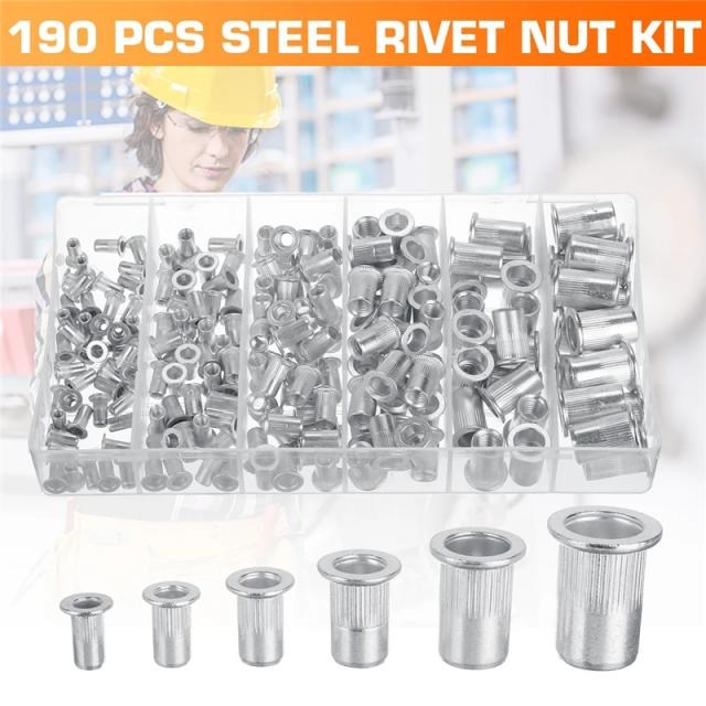 190Pcs M3-M10 Steel Rivnut Riveter Rivet Nut Nutserts Guns R