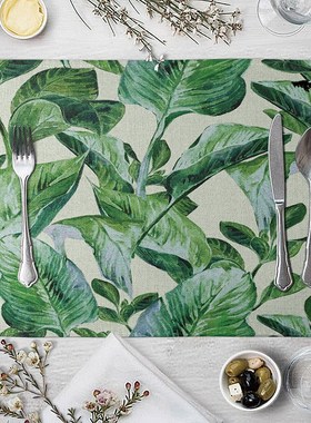 1 Pcs Placemat Table Mat Hand Painted Green Leaves Printed