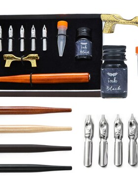1 Set Retro Calligraphy Fountain Dip Pen with 5 Nibs Ink Kit