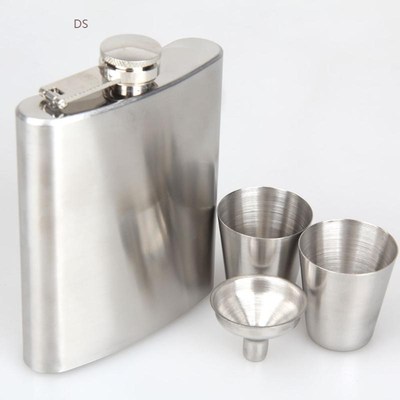 Stainless Steel 7oz Hip Flask Portable Flagon Whiskey Wine P