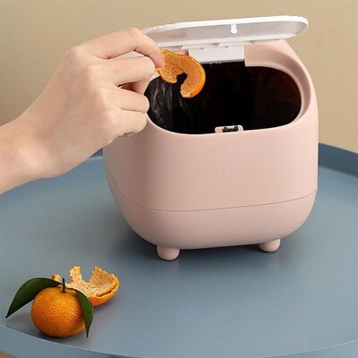 Mini Cute Trash Can Desktop Small Waste Bin With Li