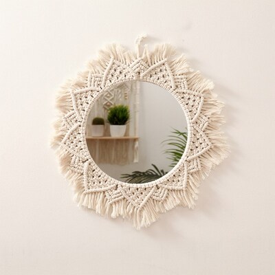 Macrame Hanging Wall Mirror Nordic Bohemian Handmade Woven C