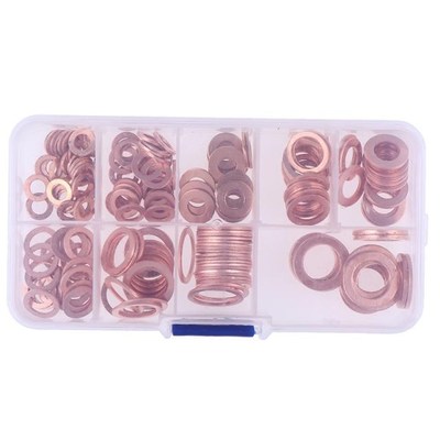 200Pcs/Box Copper Washer Gasket Nut and Bolt Set Flat Ring S