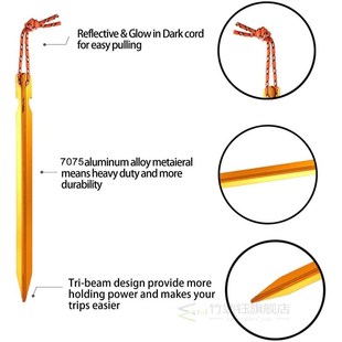 10 PCS Aluminium Tent Stakes with Rope Camping Accessories E