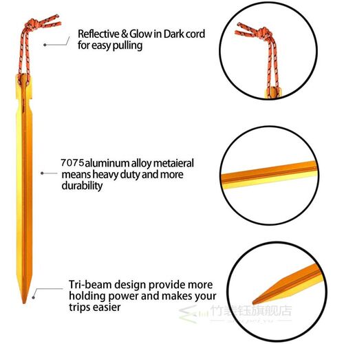 10 PCS Aluminium Tent Stakes with Rope Camping Accessories E