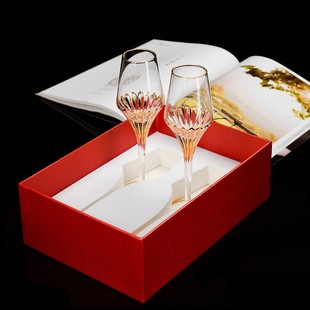 皇家御用 手绘描金水晶玻璃威士忌酒杯 2只光之礼赞洋酒杯礼盒装