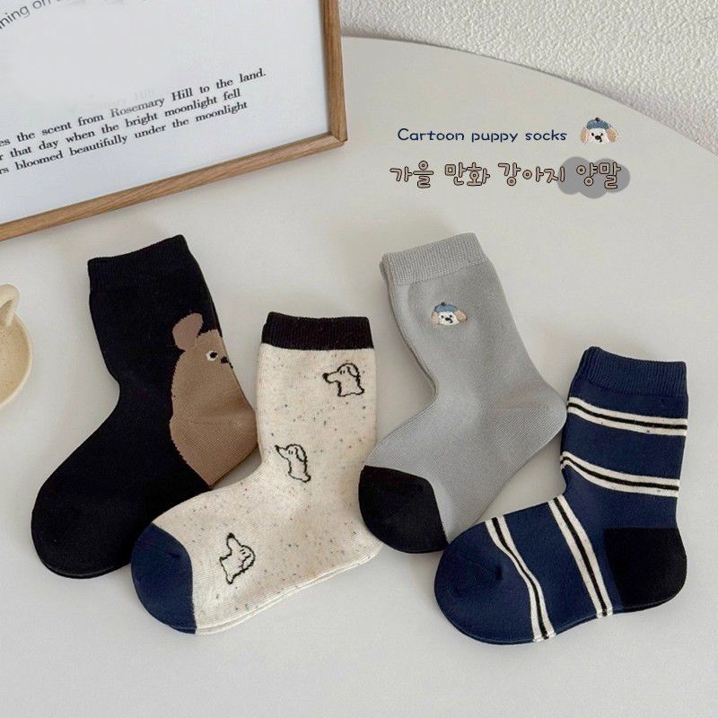 男童袜子春秋季新款儿童韩版ins卡通小狗潮袜秋天男孩运动中筒袜