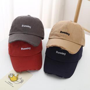 儿童帽子春秋韩版潮流破洞鸭舌帽男童帅气棒球帽女童宝宝防晒遮阳