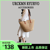 ZAR FENDEN夏天草编包大容量竹编托特包度假旅游菜篮子编织水桶包