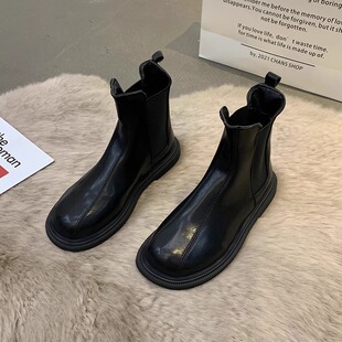 青蕴真皮马丁靴女2025年春秋英伦网红切尔西单靴平底瘦瘦加绒短靴